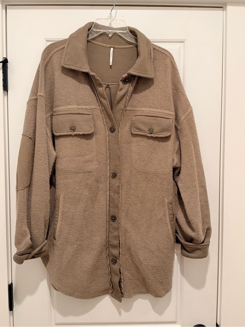 Free People Ruby Oversized Collared Olive Green Sherpa Shacket - Picture 2 of 5